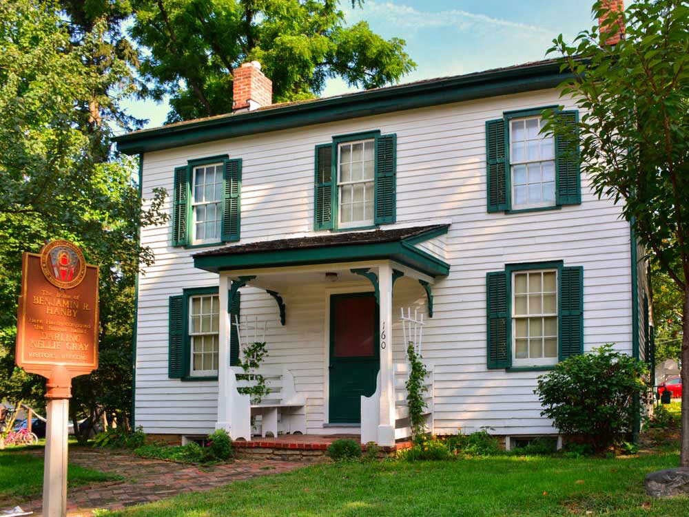 Exterior of the historic Hanby House in Westerville Ohio, a station on the Underground Railroad.